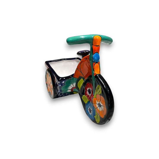 Hand-Painted Talavera Tricycle Planter | Colorful Ceramic Bike Statue (Medium)