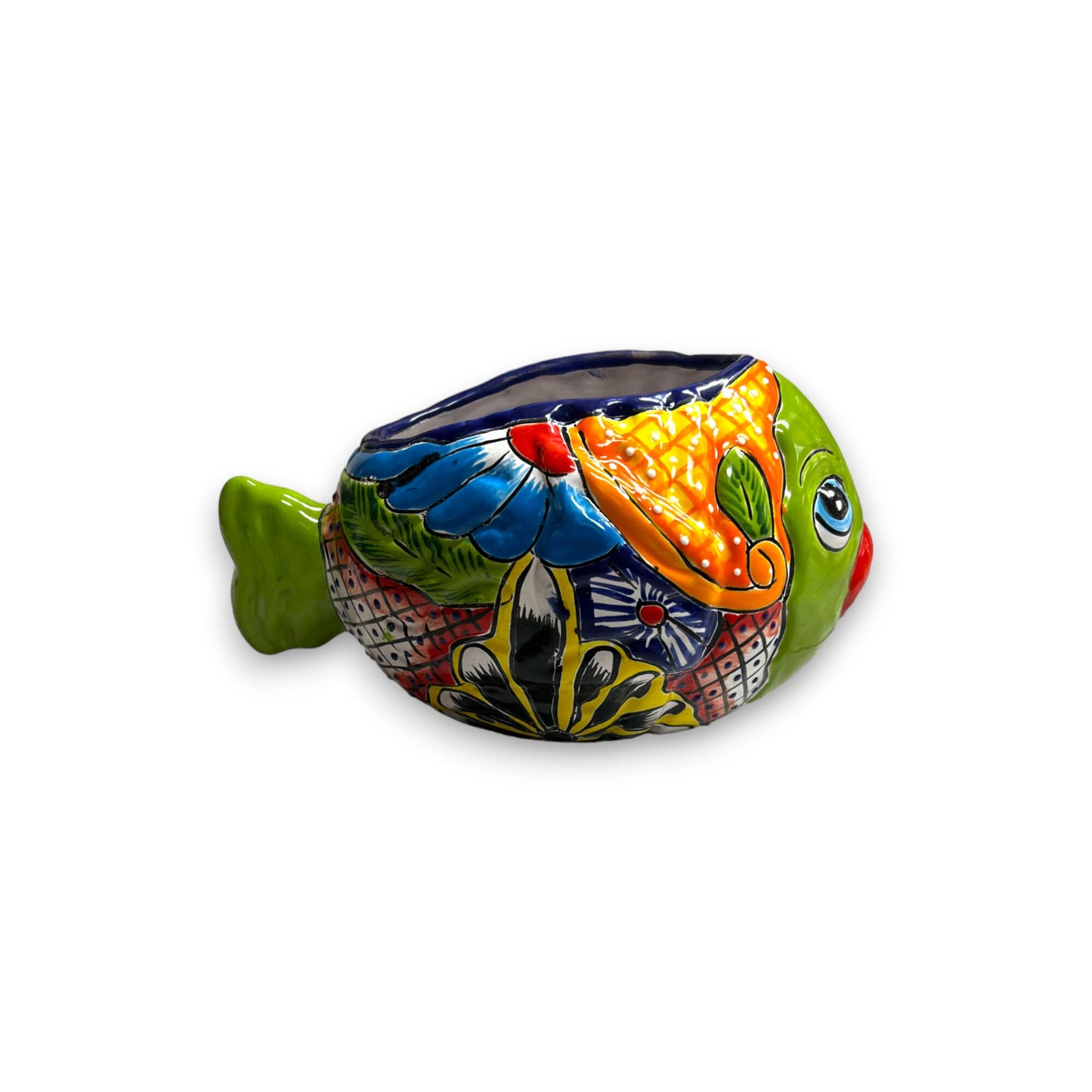 Small Talavera Fish Planter | Colorful Hand-Painted Mexican Statue Pottery