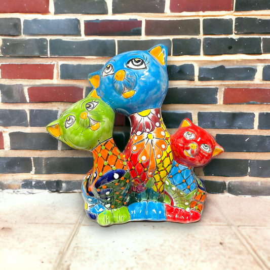 Colorful Talavera Cat Coin Bank | Handmade Medium Piggy Bank