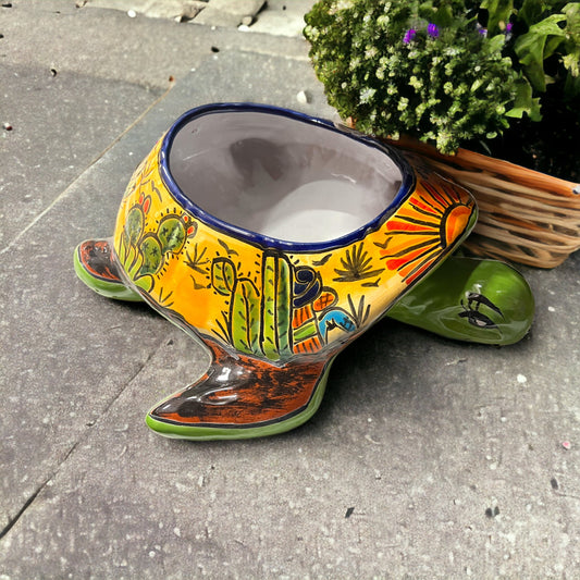 Large Talavera Sea Turtle Planter | Hand-Painted Desert Design Pottery