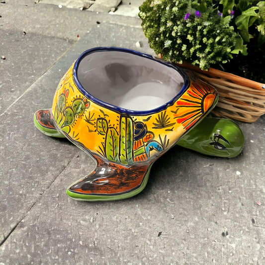 Large Talavera Sea Turtle Planter | Hand-Painted Desert Design Pottery