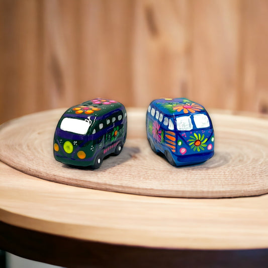 Set of 2 Mexican Handmade Salt and Pepper Shakers | Hand-Painted Talavera (Volkswagen Bus)