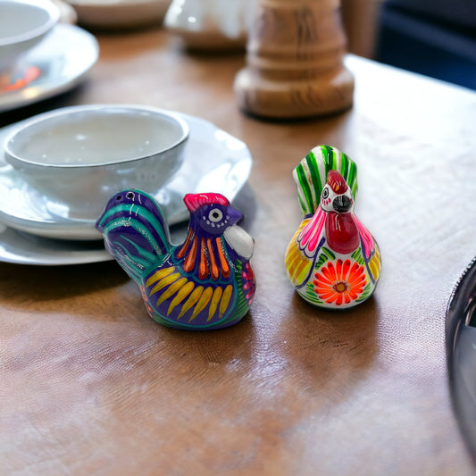 Set of 2 Chicken Salt and Pepper Shakers | Mexican Hand-Painted Guerrero Pottery