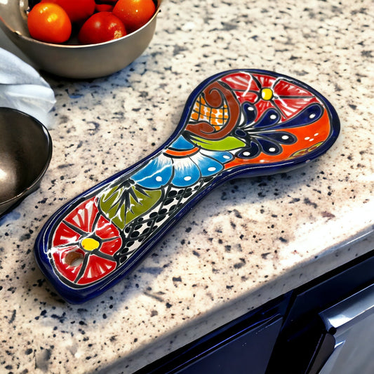 Colorful Mexican Talavera Utensil Rest | Handmade Spoon Rest