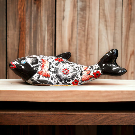 Handmade Talavera Fish Statue | Large Colorful Cultural Art