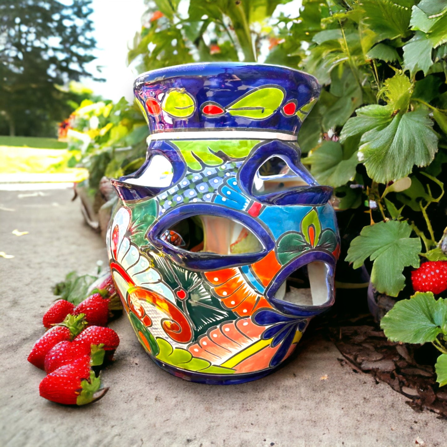 XL Handmade Mexican Strawberry Planter | Hand-Painted Talavera Decorative Pot