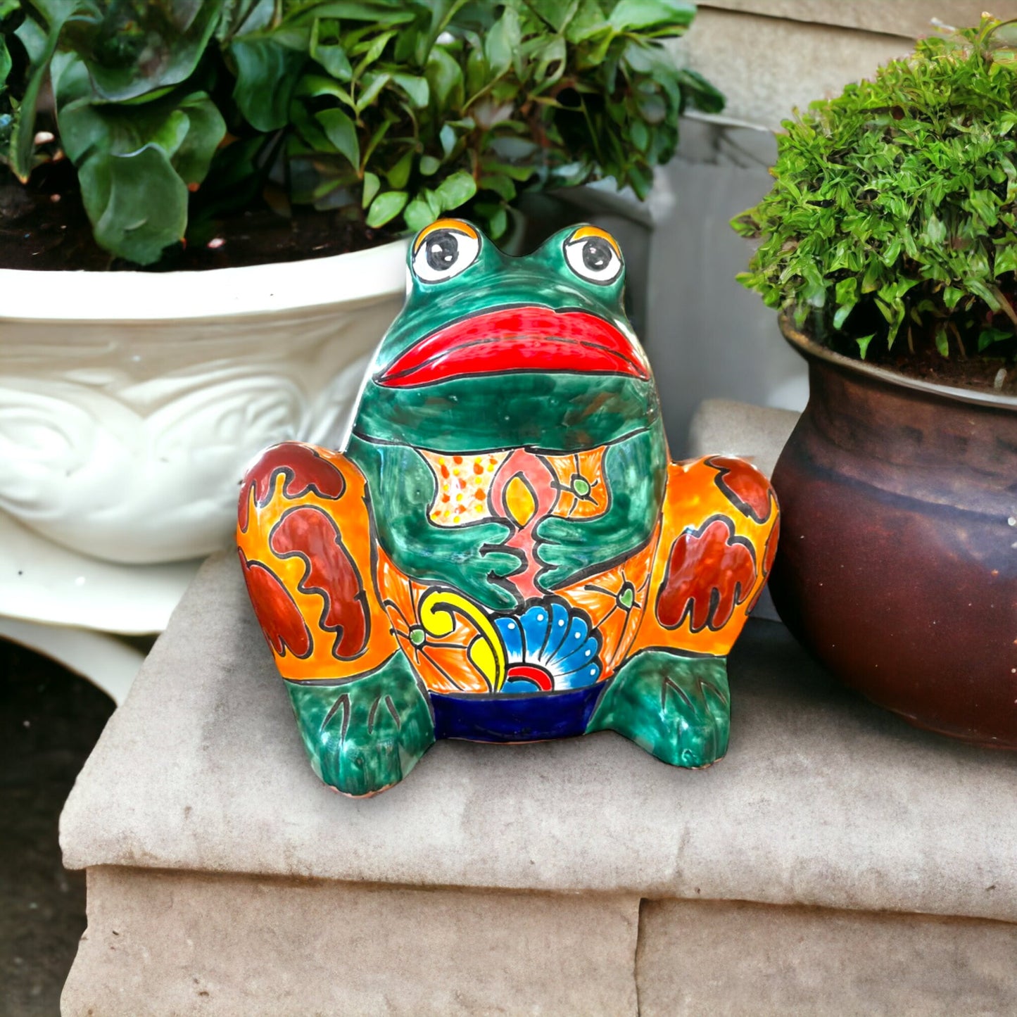 Hand-Painted Talavera Frog Planters | Colorful Mexican Pottery (Large Size)