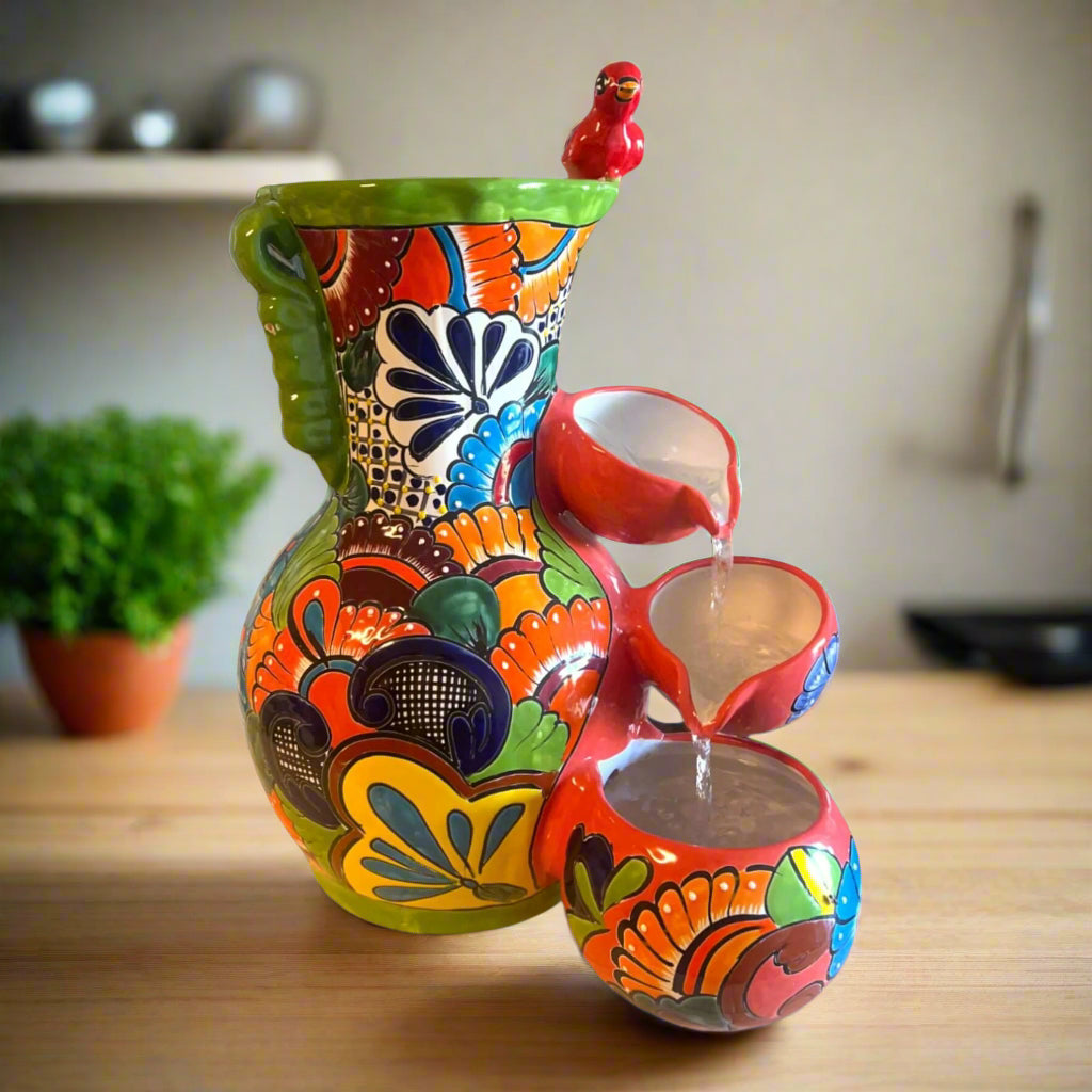 Colorful Talavera Tabletop Fountain | Mexican Folk Art Decor