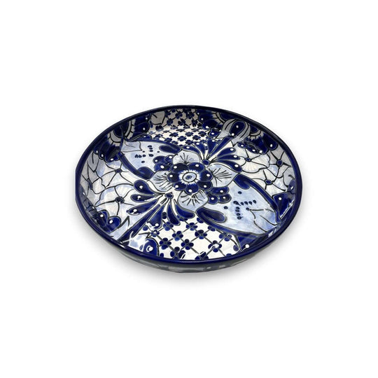 Handmade Talavera Appetizer Tray | Blue and White Sectional Platter - hand-painted blue and white floral Talavera ceramic dish