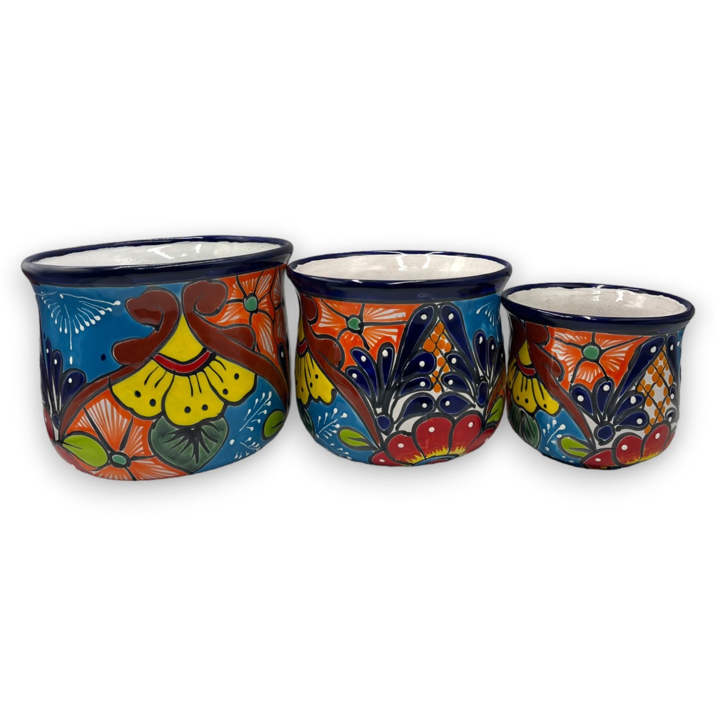 Set of 3 Talavera Flower Pots | Colorful Hand-Painted Mexican Planters