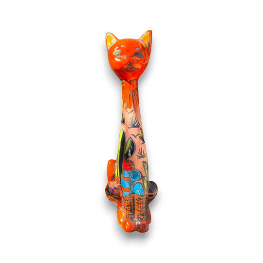 Mexican Handmade Talavera Cat Statue | Cultural Artwork (19.5" Tall) - hand-painted orange Talavera ceramic cat statue from Guanajuato, Mexico