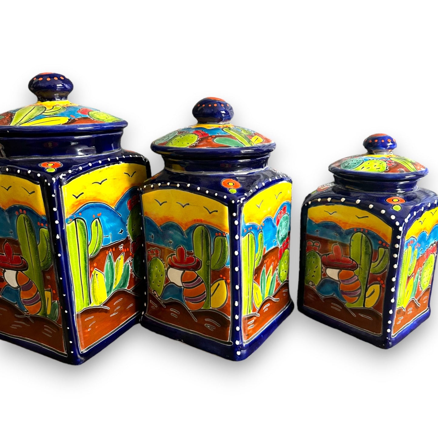 Handmade Panchito Canister Set | Colorful Mexican Talavera Pottery