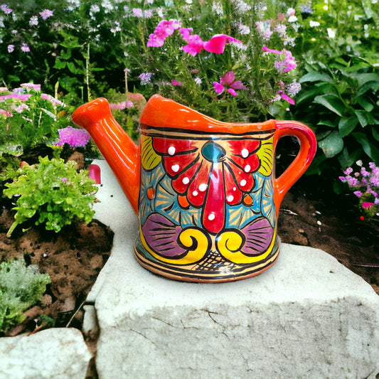 Colorful Talavera Watering Can Planter | Hand-Painted Mexican Pottery (Medium)