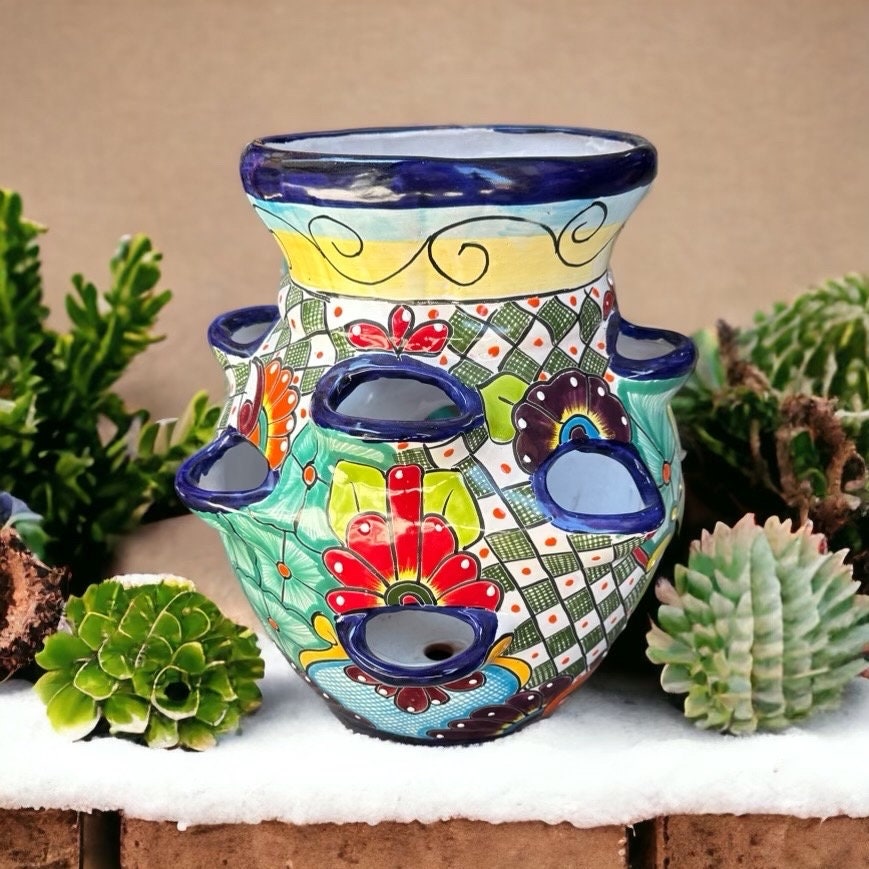 XL Handmade Mexican Strawberry Planter | Hand-Painted Talavera Decorative Pot