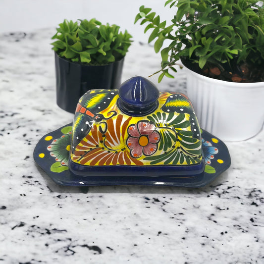 Colorful Talavera Butter Dish | Handmade Mexican Pottery for Western-Packed Butter