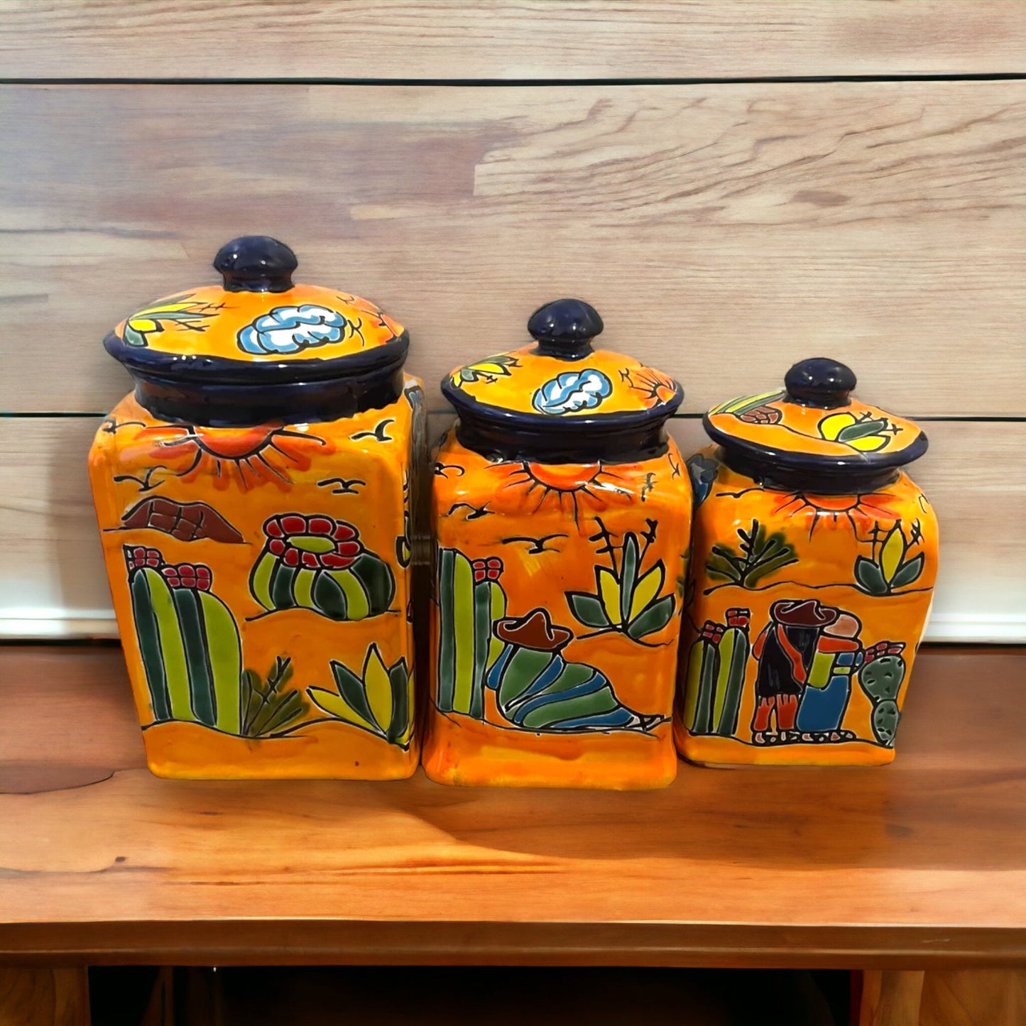 Handmade Talavera Canister Set | Colorful Mexican Panchito Pottery