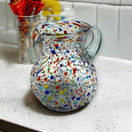 Confetti Glass Pitcher | Hand-Blown Mexican Rock Jug — hand-blown lead-free glass pitcher with colorful confetti specks and textured rock surface