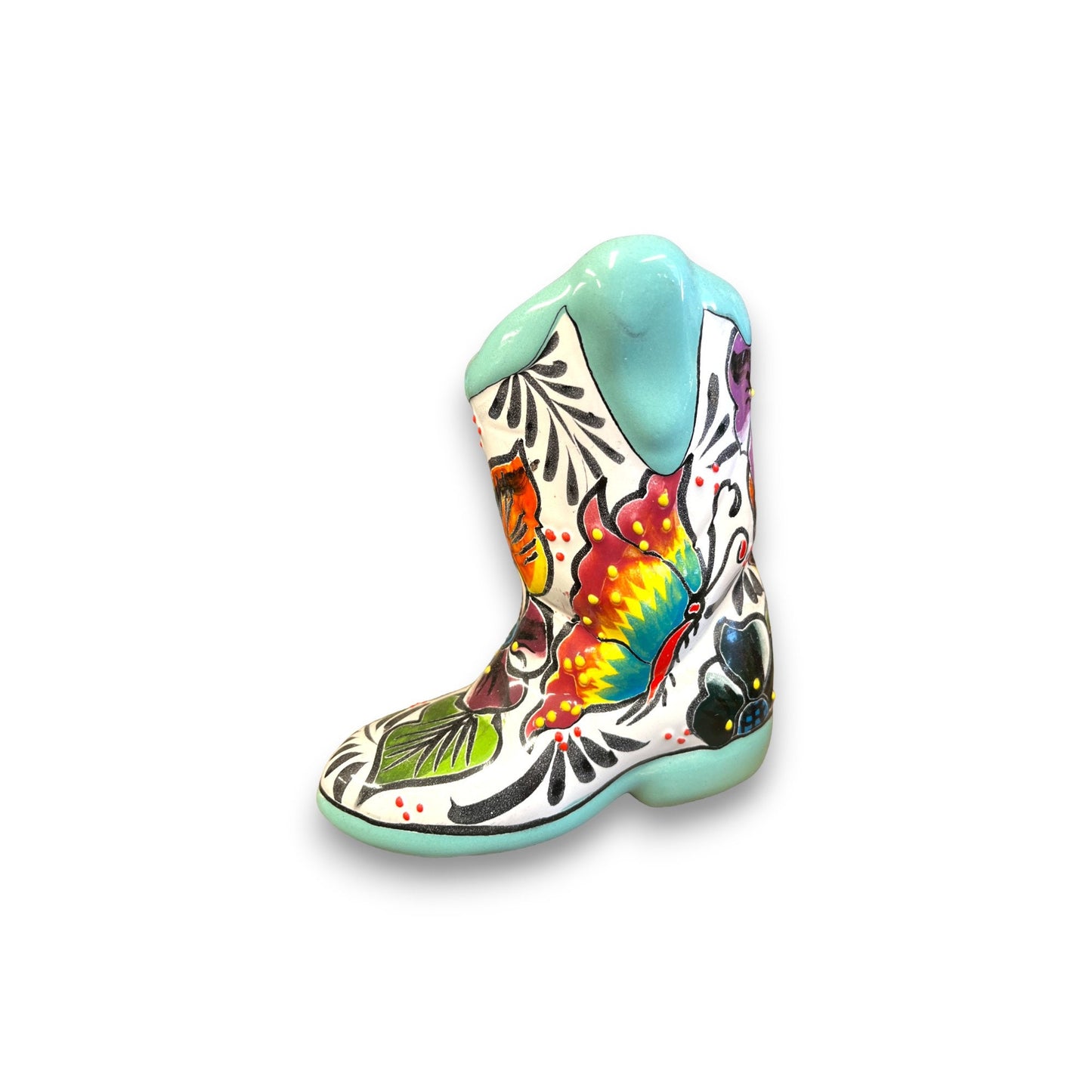 Hand-Painted Talavera Mexican Boot Flower Pot | Colorful Small Talavera Planter