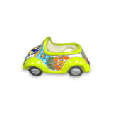 Colorful Hand-Painted Talavera Car Planter | Small Ceramic Car Statue bright lime green hand-painted Talavera floral car planter