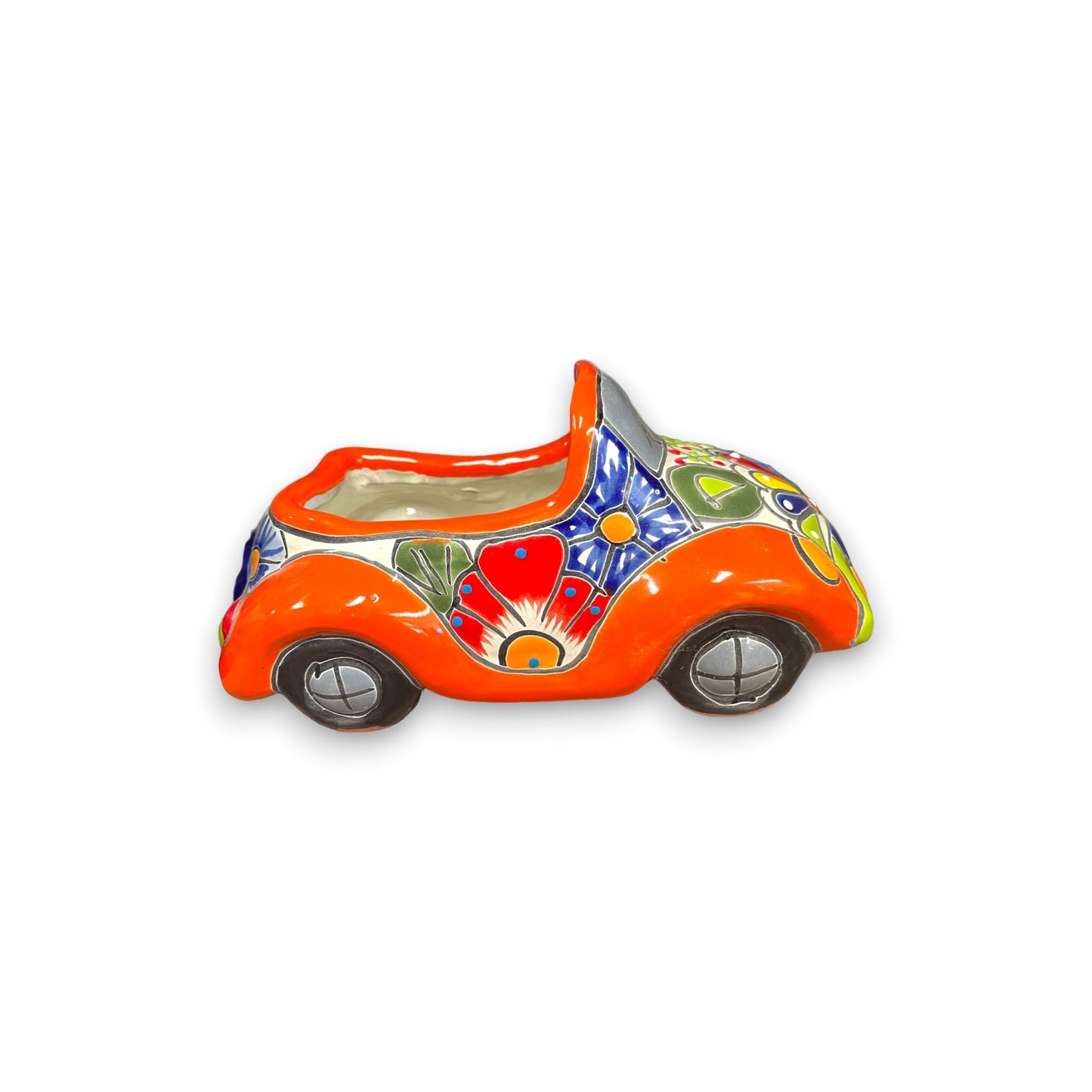 Colorful Hand-Painted Talavera Car Planter | Small Ceramic Car Statue