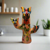 Talavera Cactus Statue | Colorful Handmade Mexican Art - hand-painted Talavera cactus with floral and butterfly motifs, kiln-fired, Guanajuato artisan piece