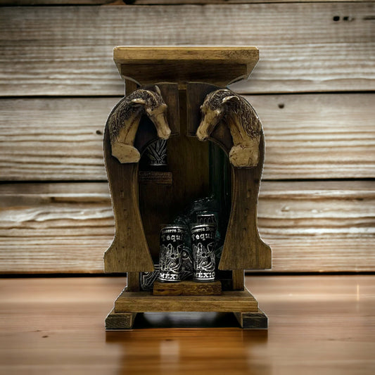 Handblown Mexican Shot Glass and Tequila Set in Wood Box | Solid Wood Decanter