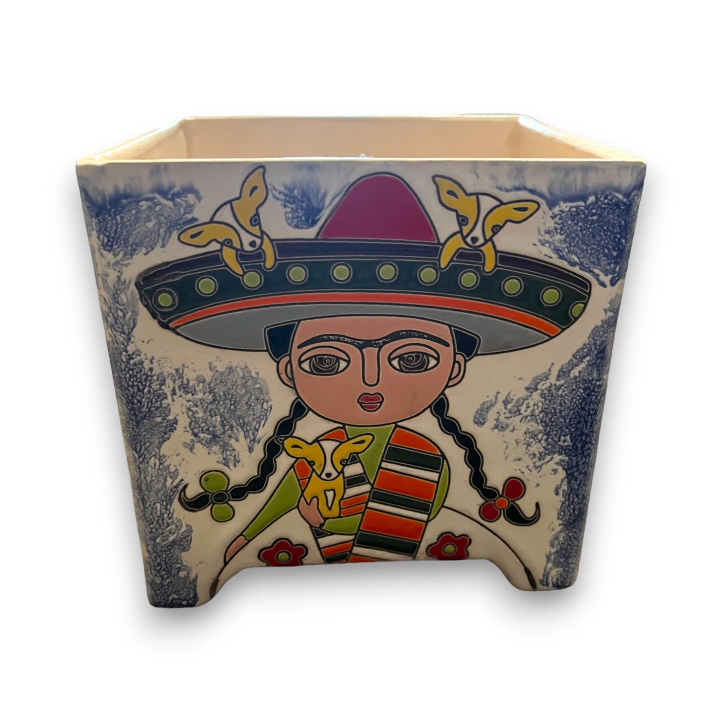 Mexican Handmade Flower Pot | Hand-Painted Talavera Frida Kahlo Planter