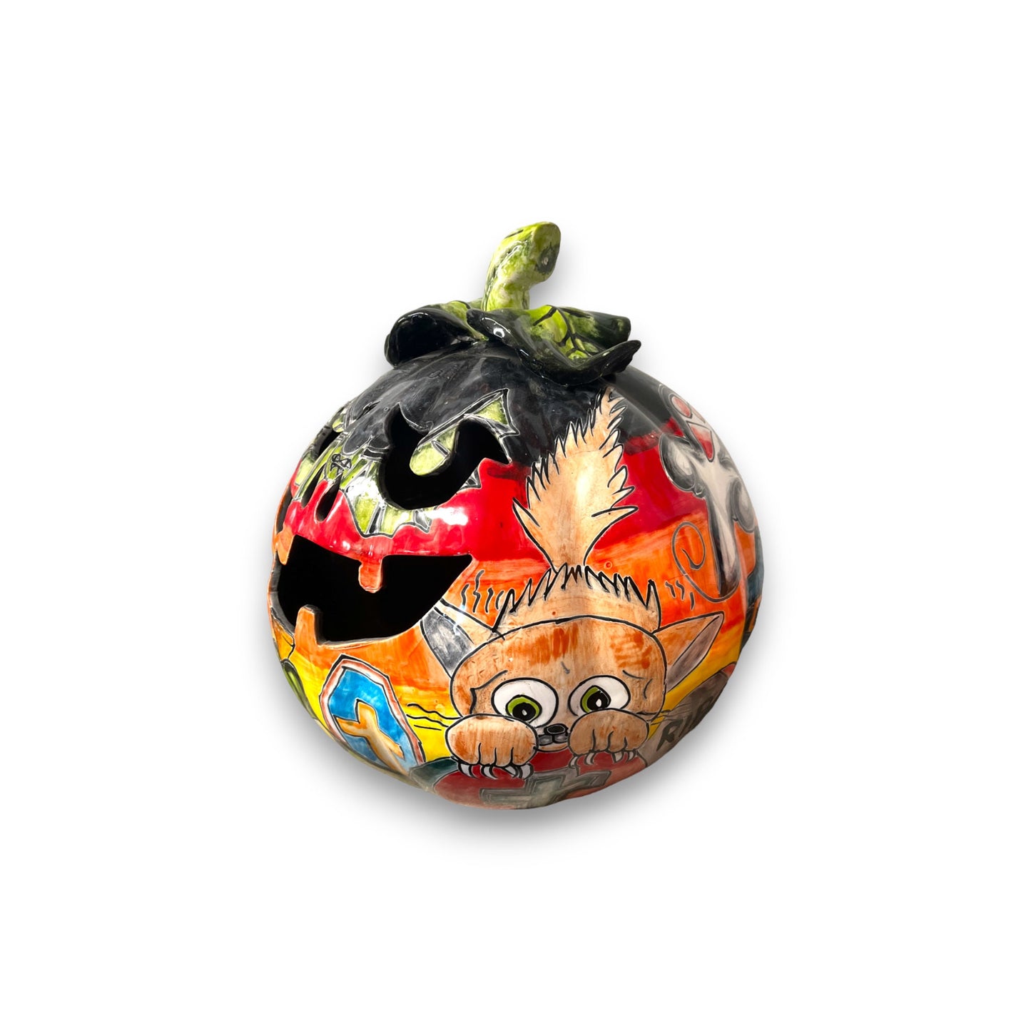 XL Talavera Pumpkin | Handmade Mexican Jack-o'-Lantern Art (14" Diameter)