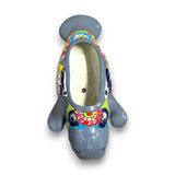 Mexican Handmade Seal Planter | Colorful Talavera Seal (Medium Size) hand-painted gray and multicolor ceramic seal planter top view