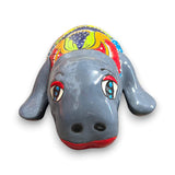 Mexican Handmade Seal Planter | Colorful Talavera Seal (Medium Size) hand-painted gray Talavera ceramic seal planter with bright floral back