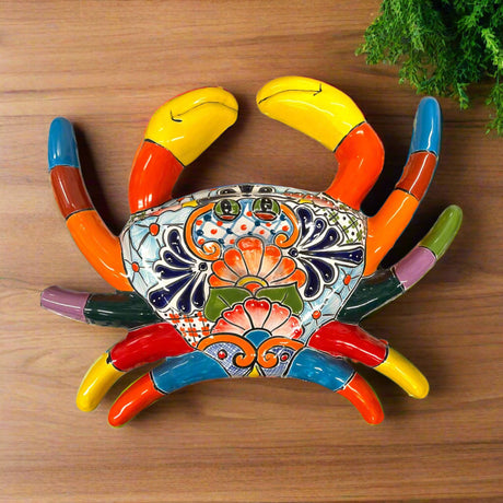 Handmade Talavera Crab Statue | Colorful Mexican Ceramic Decoration - hand-painted vibrant Talavera crab for indoor or outdoor decor