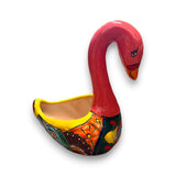 Large Talavera Swan Planter | Colorful Hand-Painted Mexican Pottery - hand-painted red swan ceramic planter with floral Talavera design