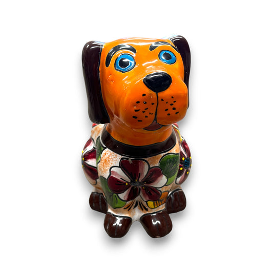 Mexican Handmade Dog Planter | Colorful Hand-Painted Talavera Dog Planter (Medium Size)