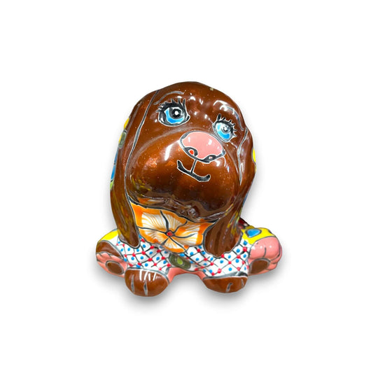 Colorful Talavera Dog Planter | Handcrafted Mexican Pot - handcrafted cheerful sitting dog planter with bright floral hand-painted Talavera patterns