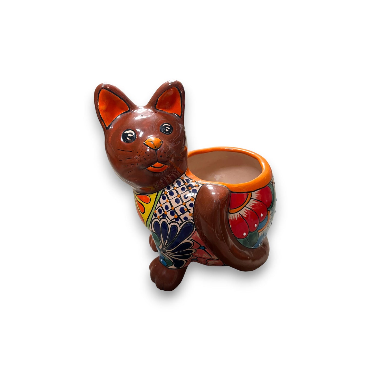 Handmade Cat Planter | Hand Painted Cat Talavera Artwork (Medium Size)