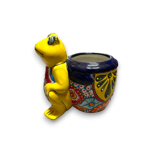 Talavera Frog Planter | Colorful Hand-Painted Mexican Statue Pottery (Medium Size)