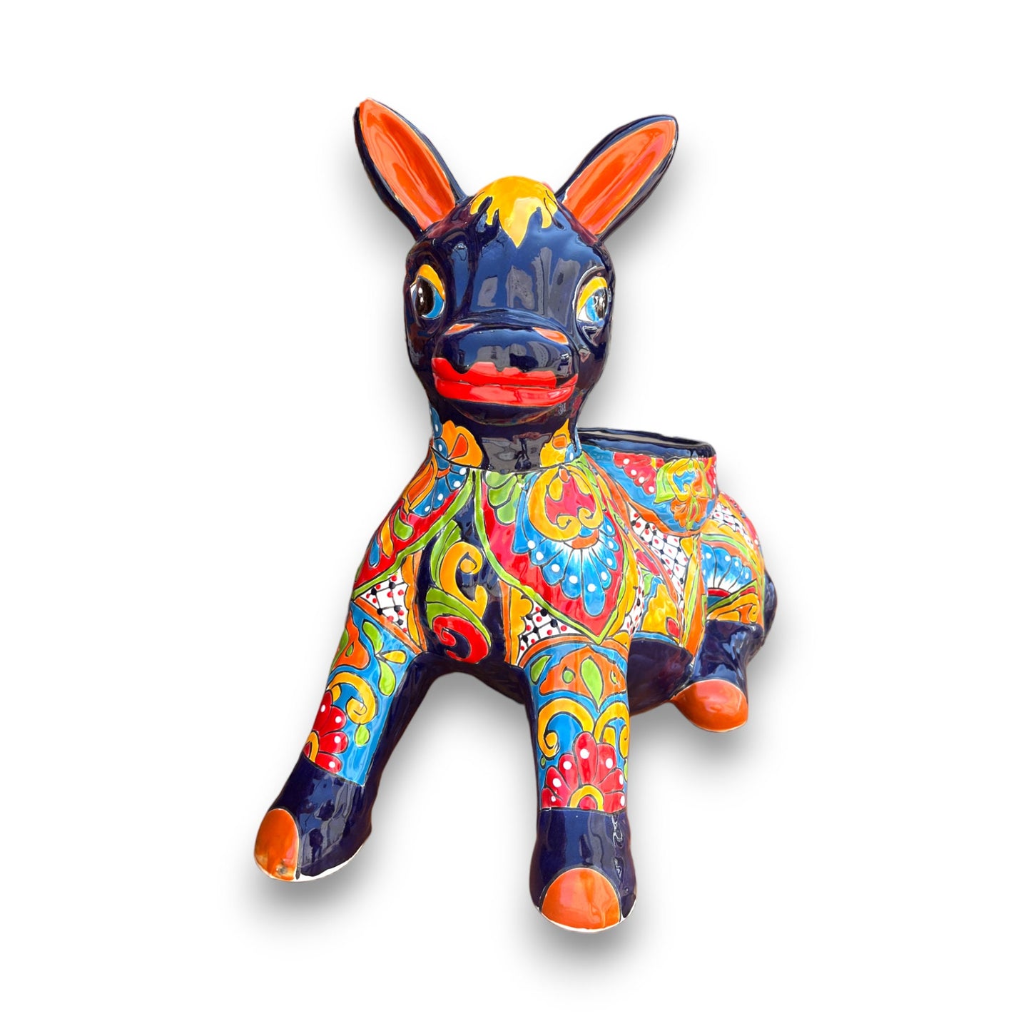 Colorful Talavera Donkey Planter | Handmade Extra Large Burro Pot