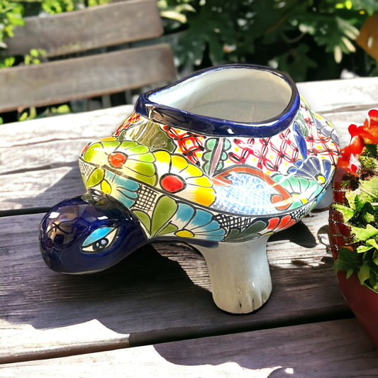 Extra Large Talavera Turtle Planter | Hand-Painted Mexican Pottery