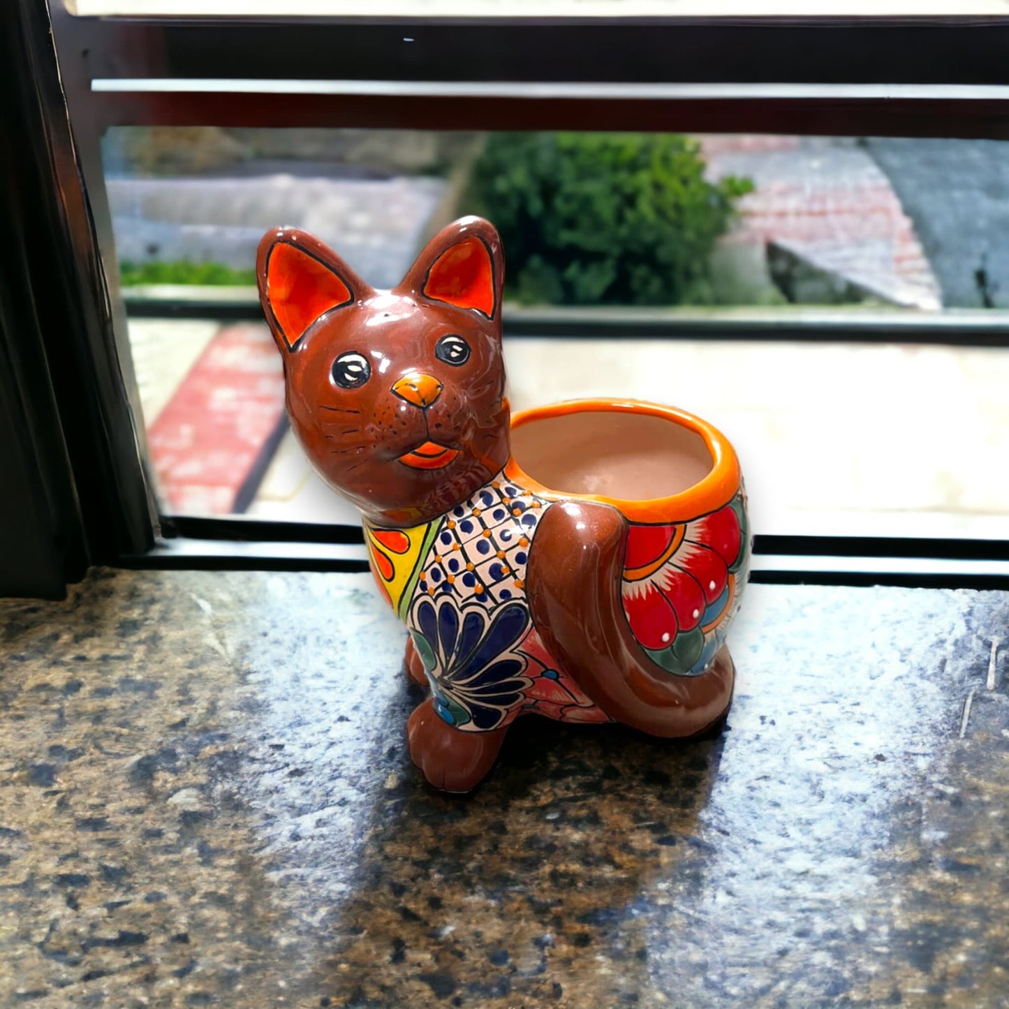 Handmade Cat Planter | Hand Painted Cat Talavera Artwork (Medium Size)