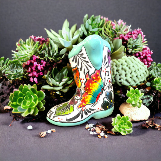 Hand-Painted Talavera Mexican Boot Flower Pot | Colorful Small Talavera Planter