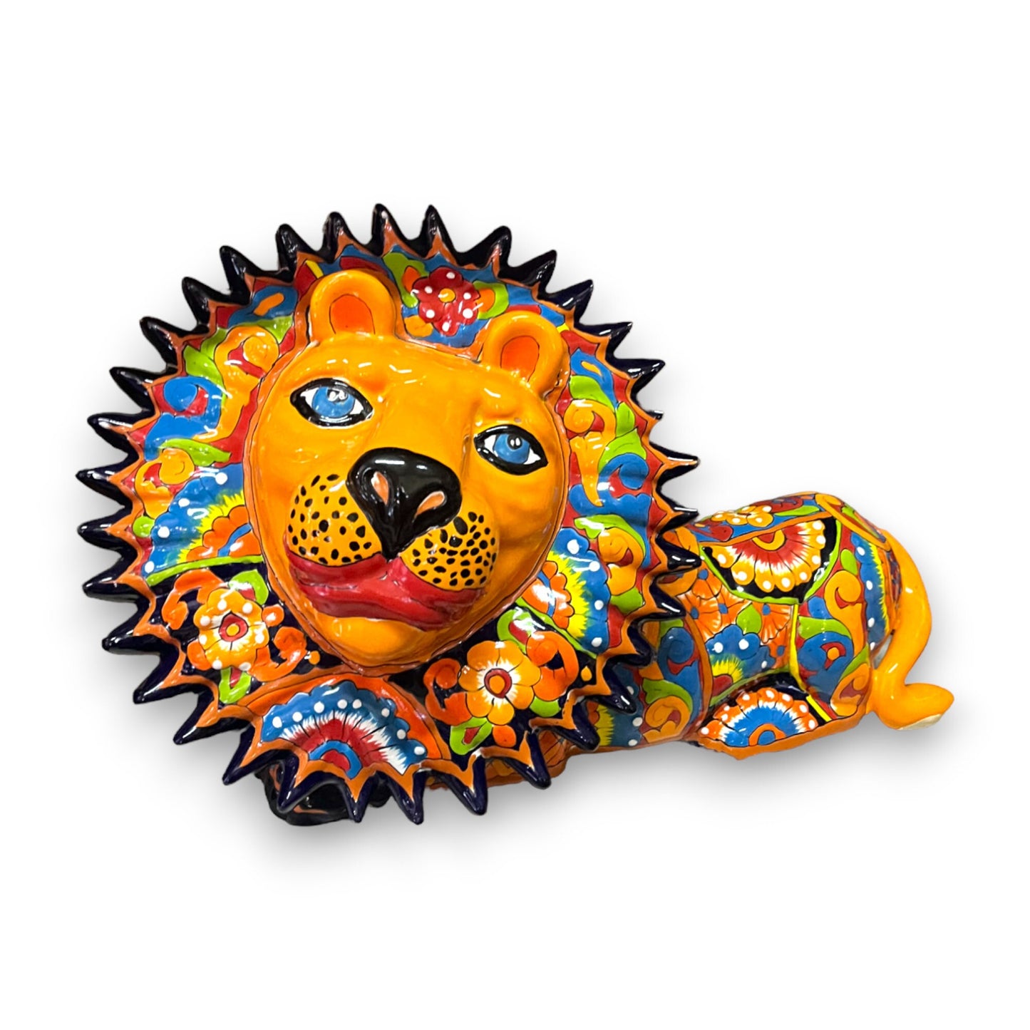 Handmade Talavera Lion Statue | Colorful Medium-Sized Cultural Art