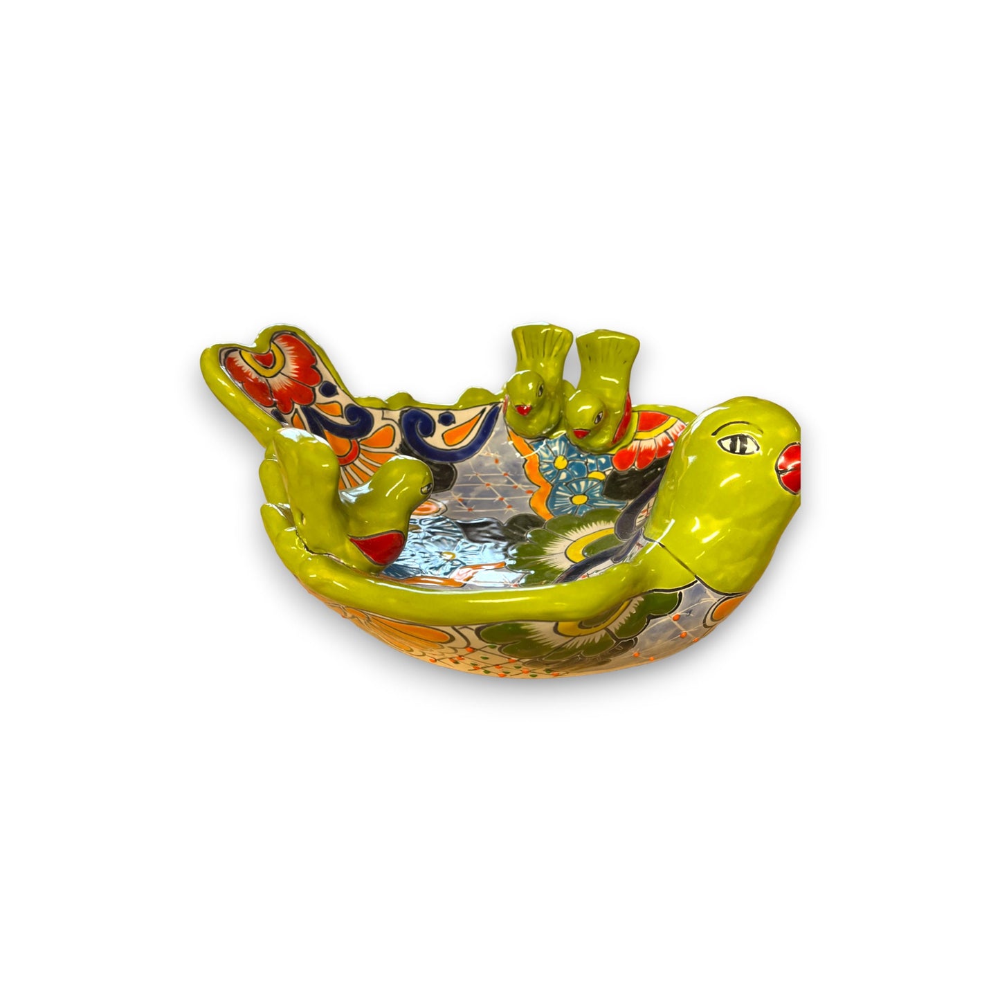 Colorful Talavera Bird Bath | Handcrafted Mexican Pottery with Beautiful Bird Design (Small)