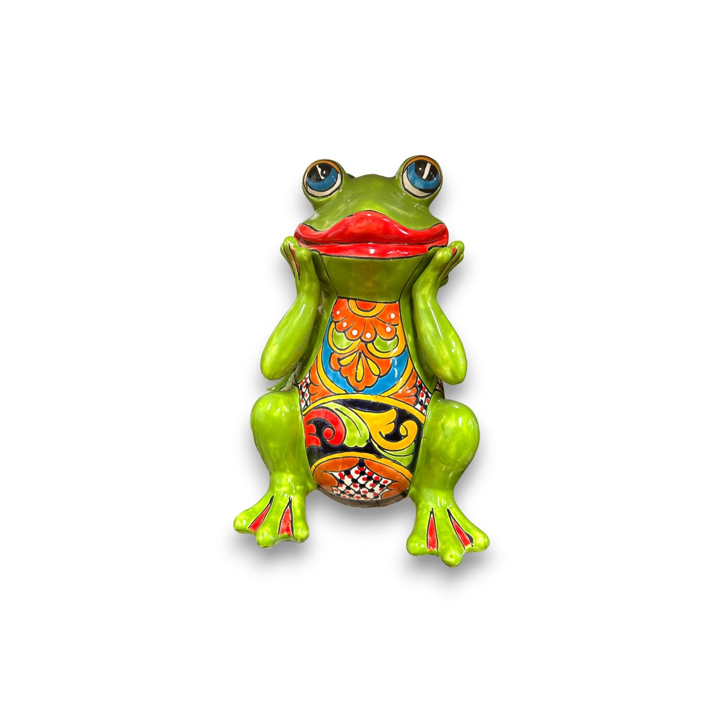 Vibrant Hand-Painted Talavera Frog Statue | Large Mexican Ceramic Art