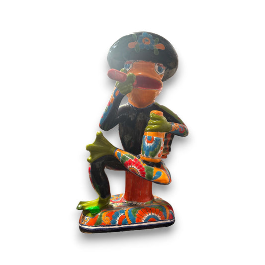 Colorful Talavera Frog Statue | Hand-Painted Medium-Sized Smoking Frog