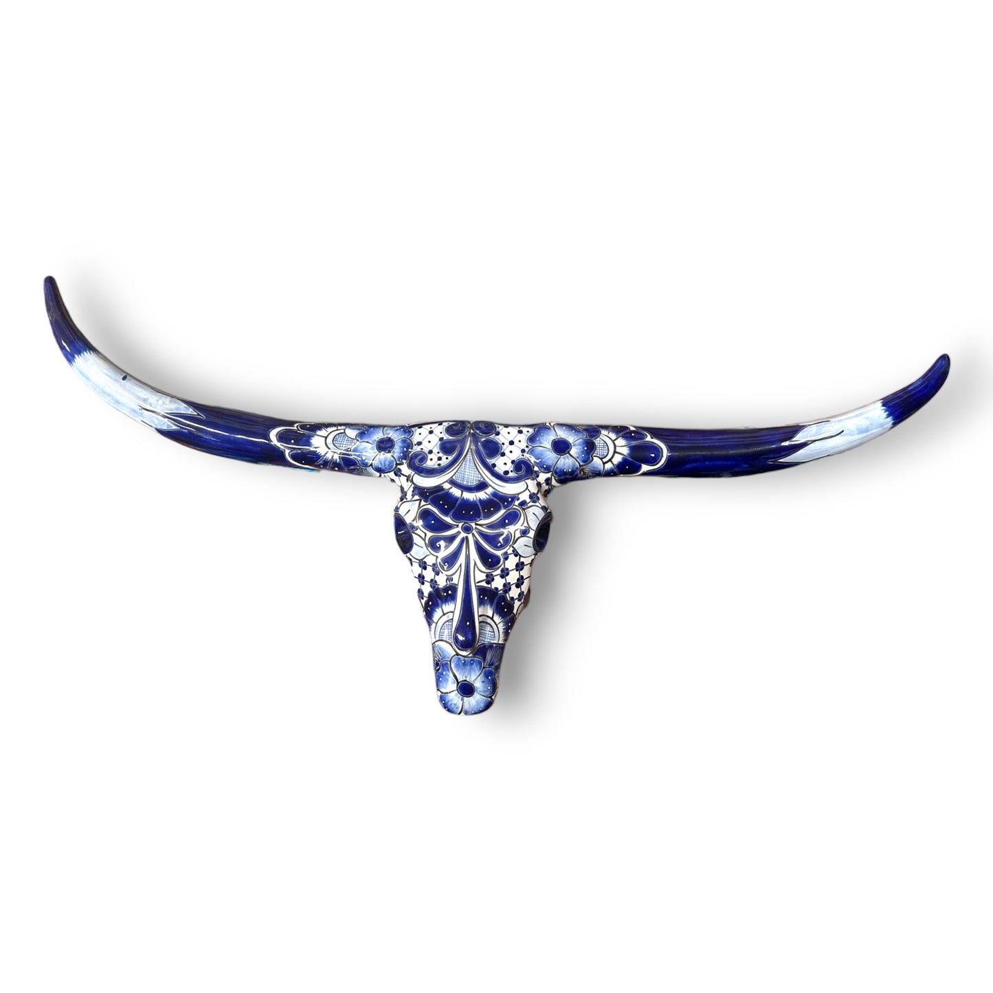 Talavera Longhorn Bull Skull | Hand-Painted Mexican Wall Art