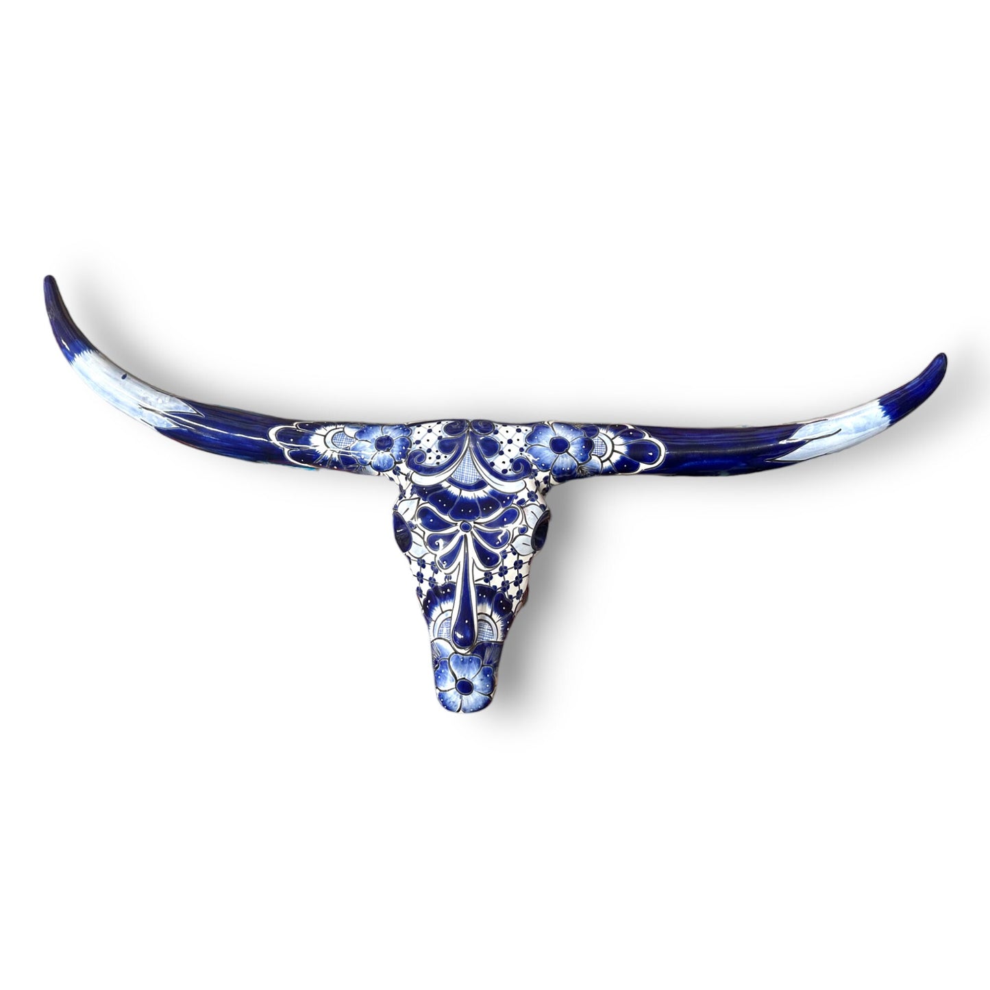 Talavera Texas Longhorn Bull Skull - Handmade Painted Mexican Wall Art 38"x18"
