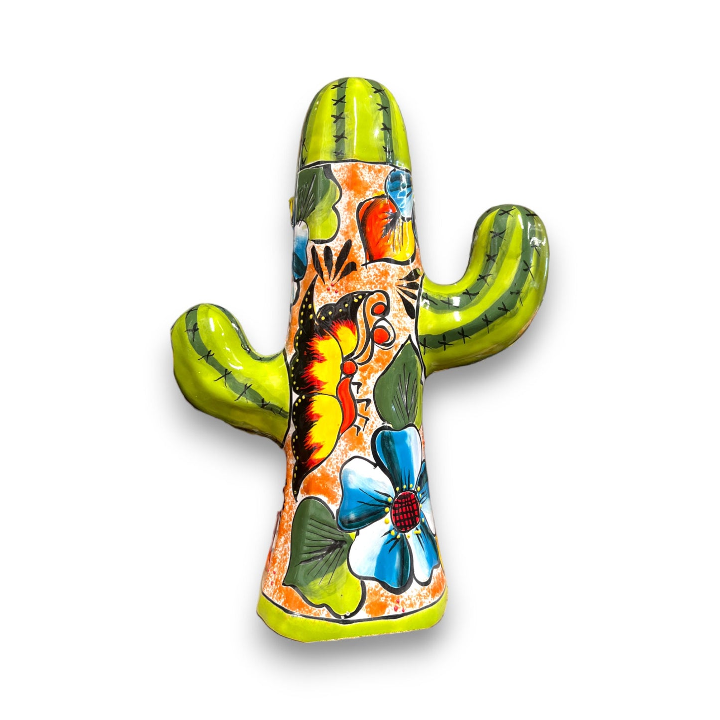 Colorful Handmade Talavera Cactus Statue | Large Mexican Cultural Art