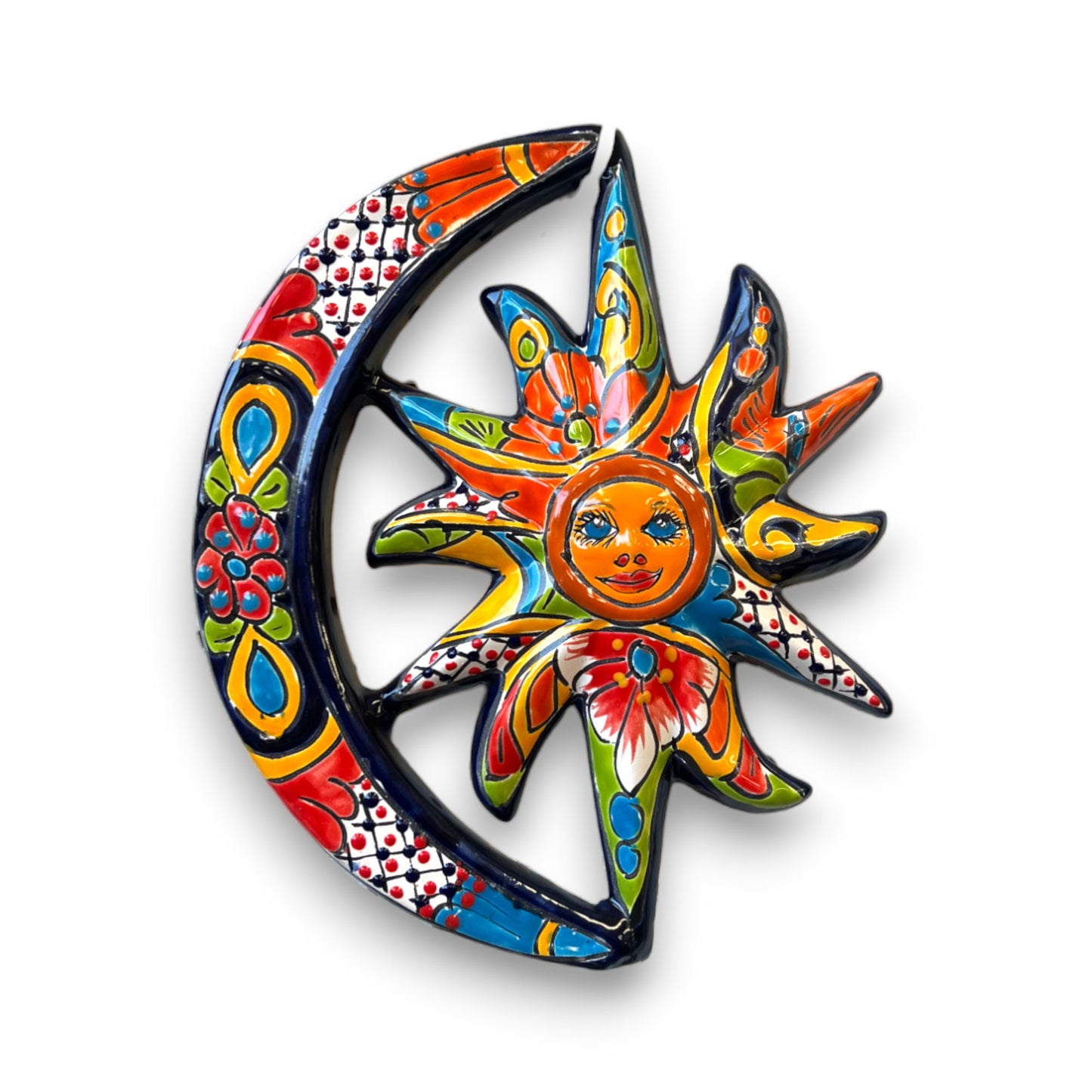 Mexican Handmade Eclipse Wall Art | Talavera Sun & Moon (Small)