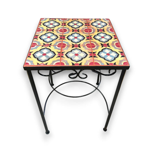 Handmade Mexican Accent End Table | Colorful Talavera Tiles, Metal Table 18" Wide