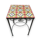 Mexican Accent End Table | Colorful Talavera Tile Design - handmade hand-painted talavera tile top on black wrought iron base
